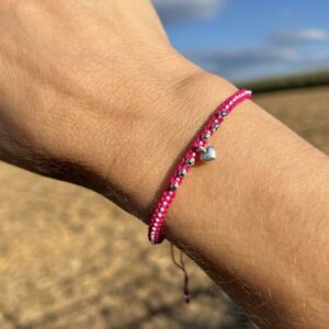 Set Armband magenta/hellrosa mit Anhänger Herz (versilbert)